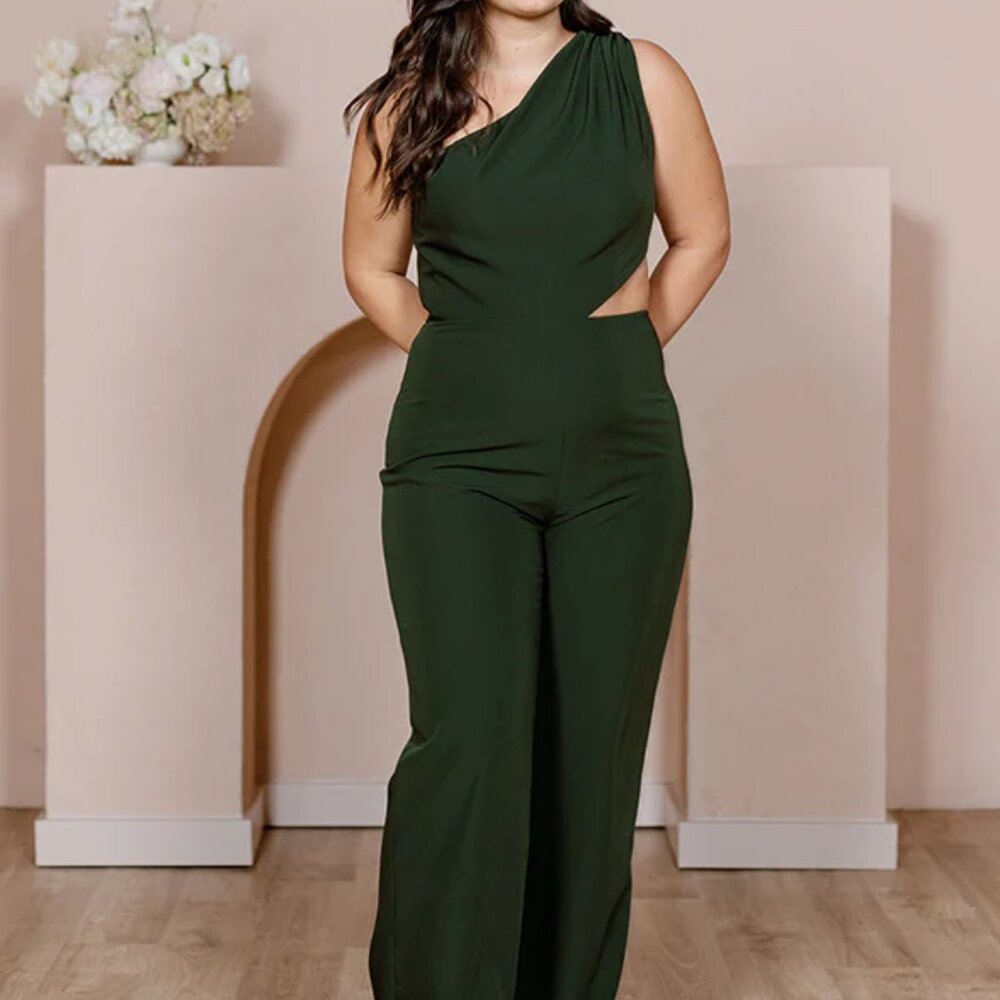 Olive green bridesmaids Jumpsuit Size 14 (from Revelry) - worn once!